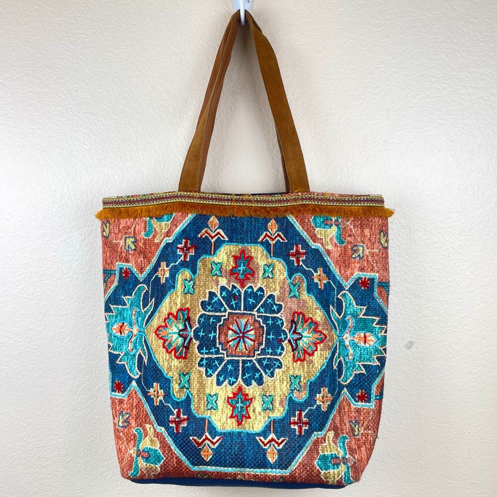 Womans Tote Bag Oversized Beach Mandala Yoga Boho Canvas Colorful Festival Suede - Picture 3 of 9
